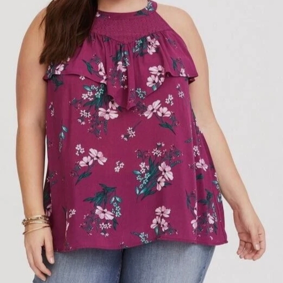 Torrid Floral Ruffle Blouse - Magenta - Picture 1 of 5